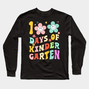 100 Days Of Kindergarten groovy 100th Day School Teacher Long Sleeve T-Shirt